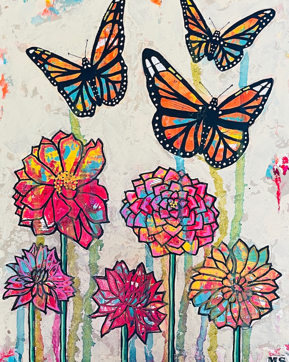 Flower & Butterflies Painting by Melissa Stickl